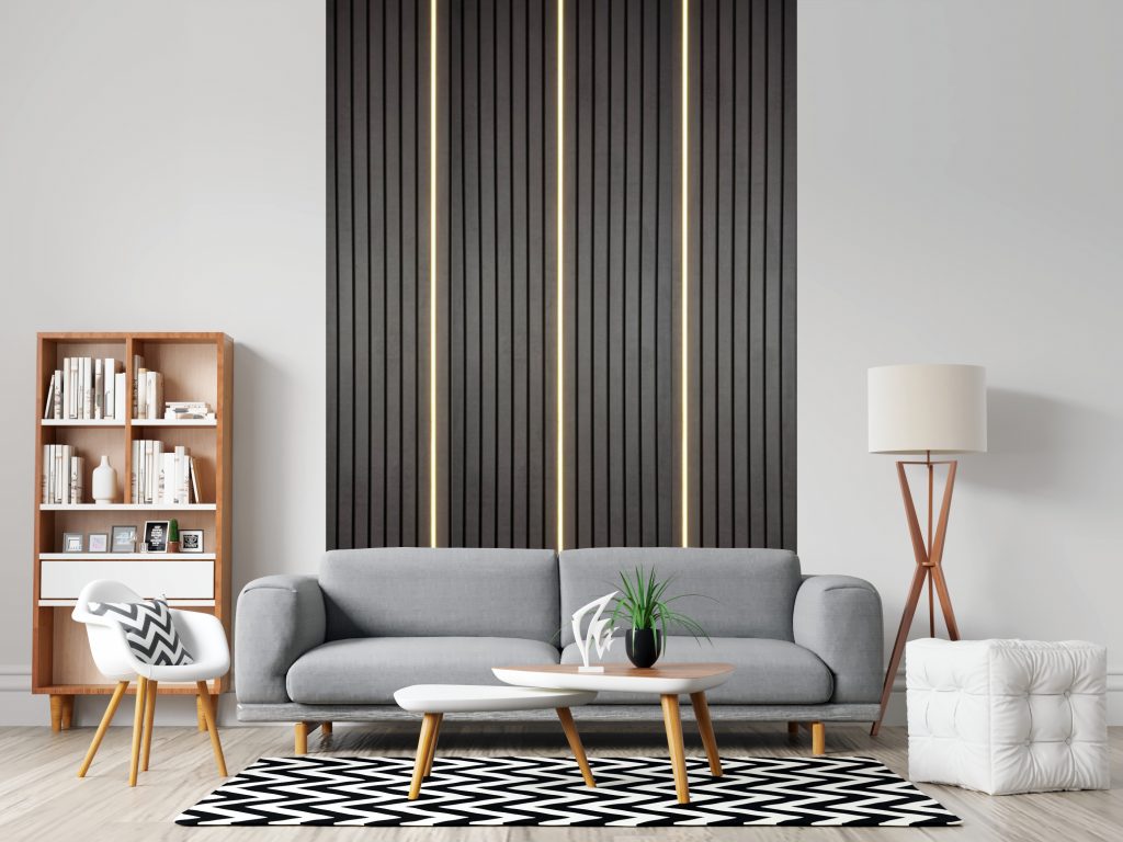 LED Ready Black on Black Modern Slat Wall Panel Chunky 20mm 39cm x ...