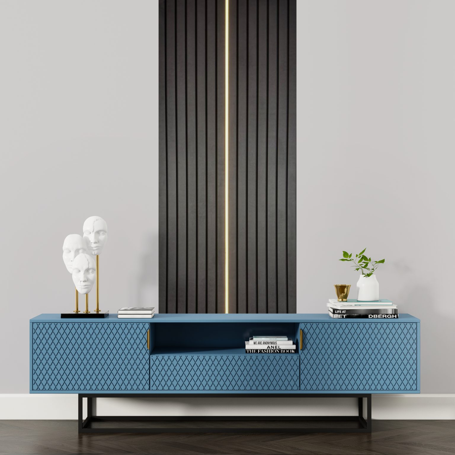 LED Ready Black on Black Modern Slat Wall Panel Chunky 20mm 39cm x ...